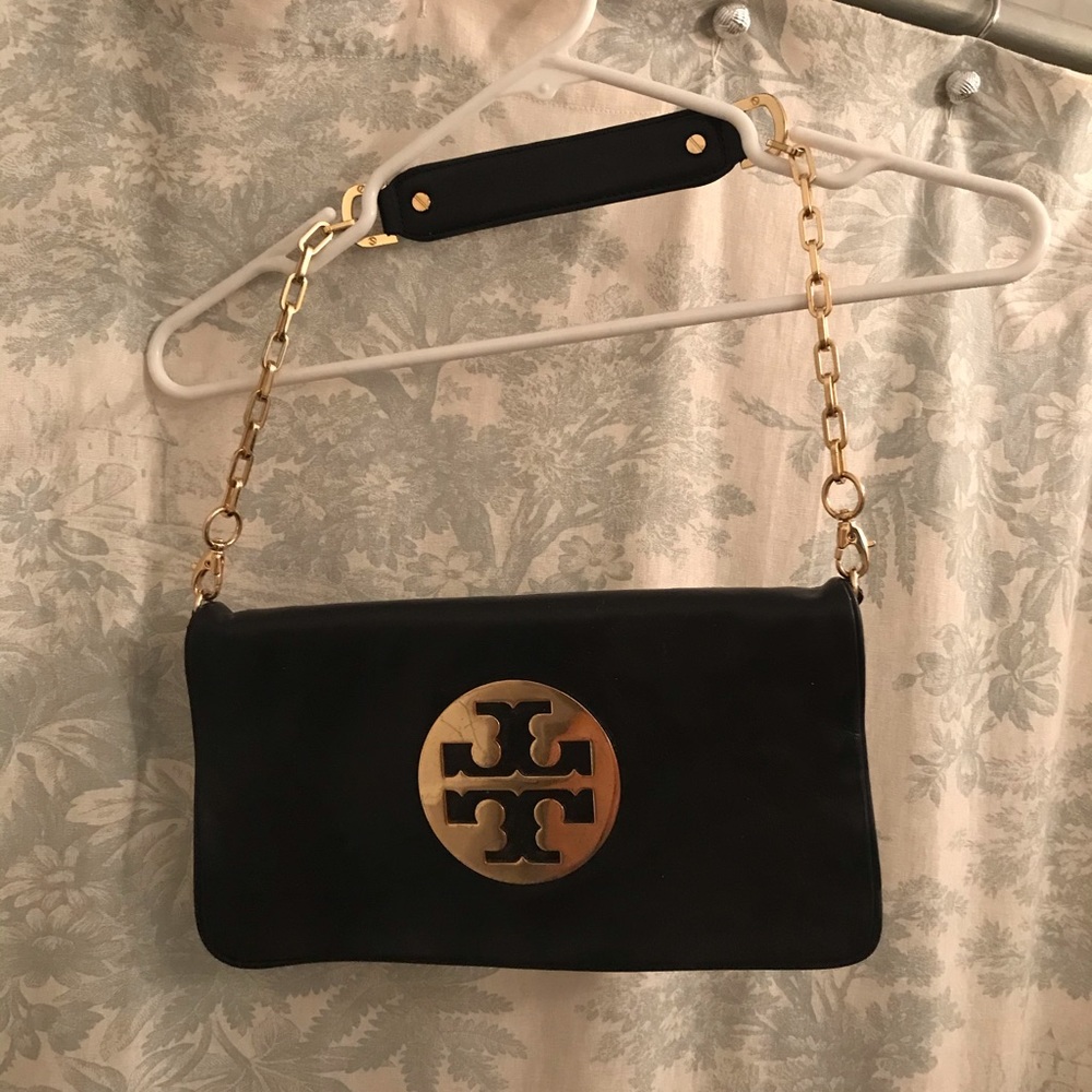 Tory Burch classic logo black flap bag